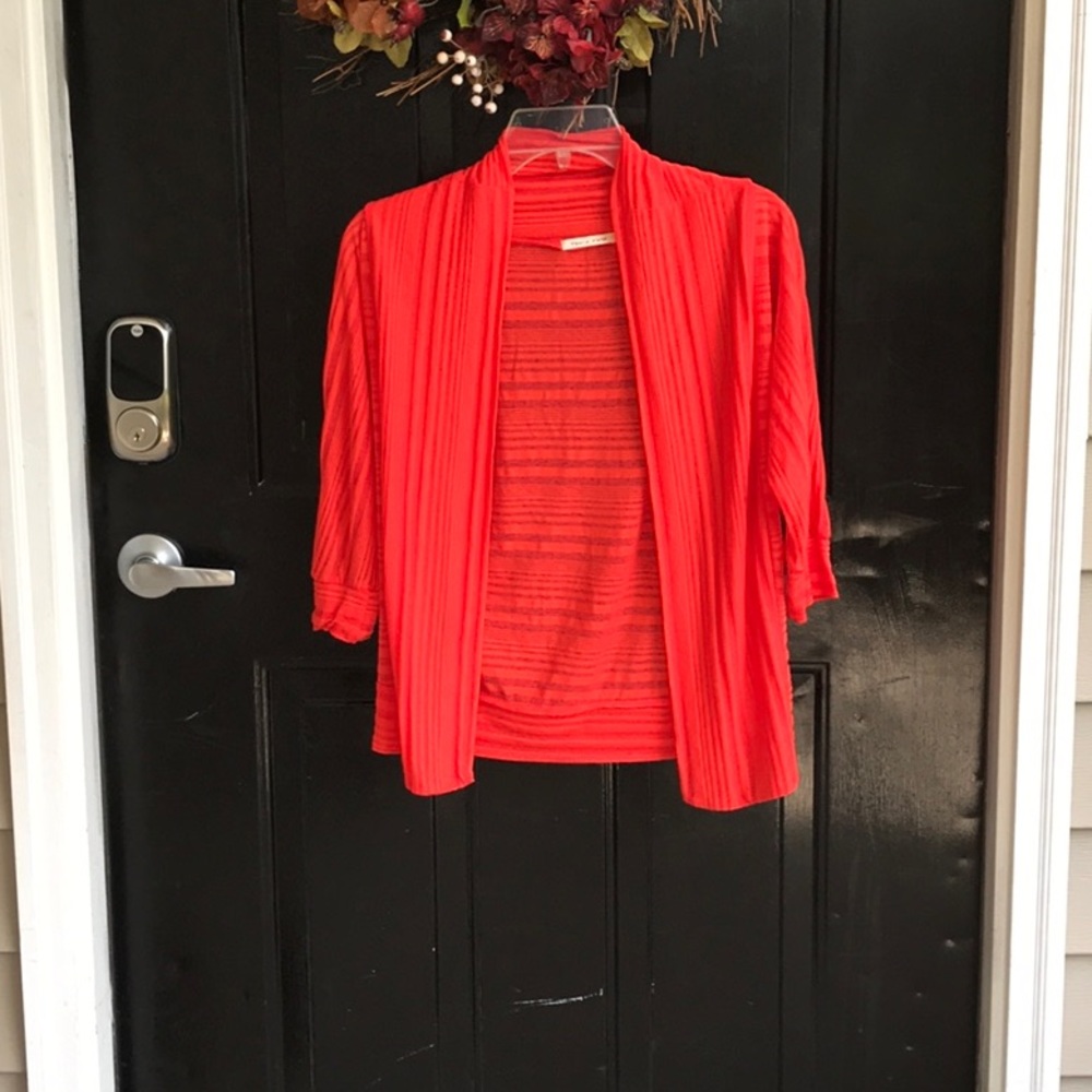 Cute orange sheer weave cardigan by Tea & Rose